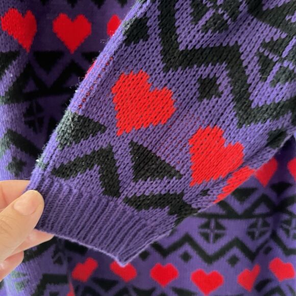 NWT Vintage Objectives Tunic Sweater Purple W Black & Red Hearts NOS Size Large - Picture 8 of 12